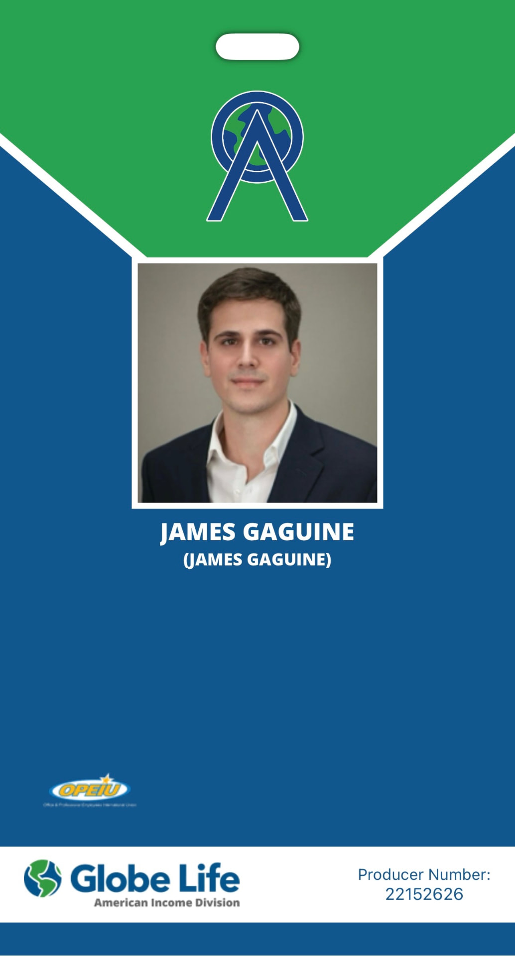 JAMES GAGUINE — Benefits Representative, Globe Life American Income Division ID badge